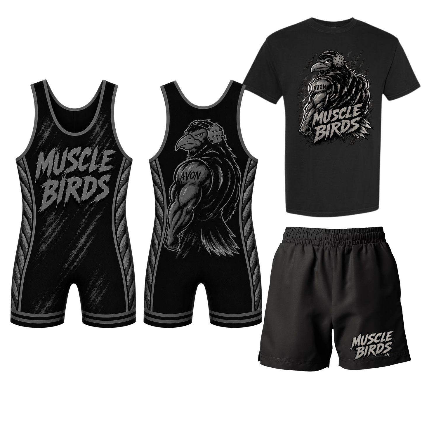 AWC MUSCLE BIRDS - SINGLET + SHIRT + SHORTS BUNDLE