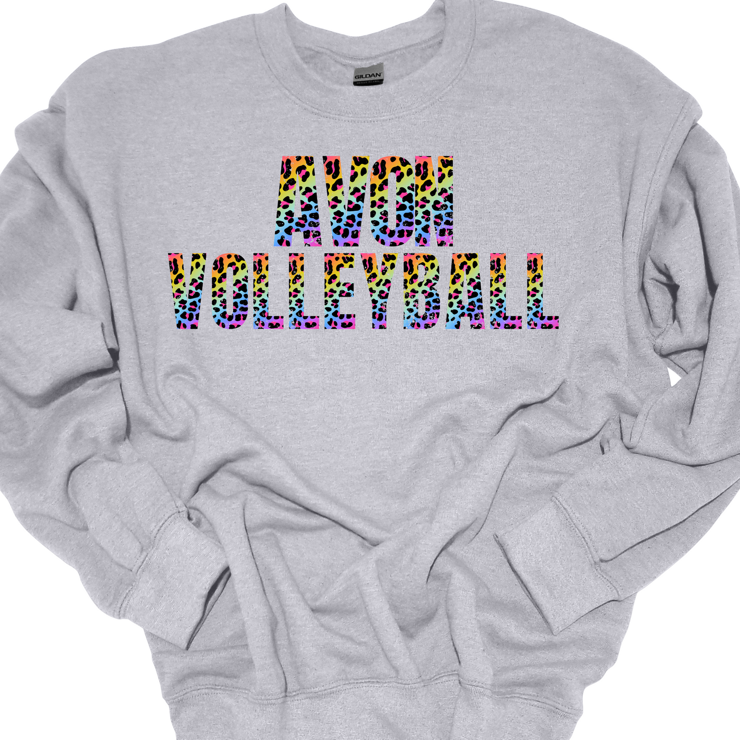 AVON VOLLEYBALL RAINBOW LEOPARD CREWNECK