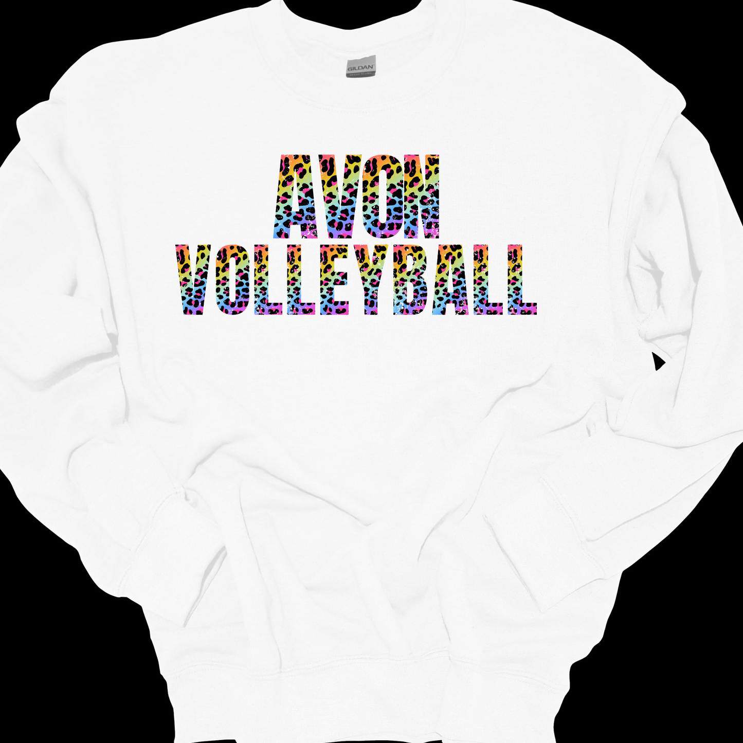 AVON VOLLEYBALL RAINBOW LEOPARD CREWNECK