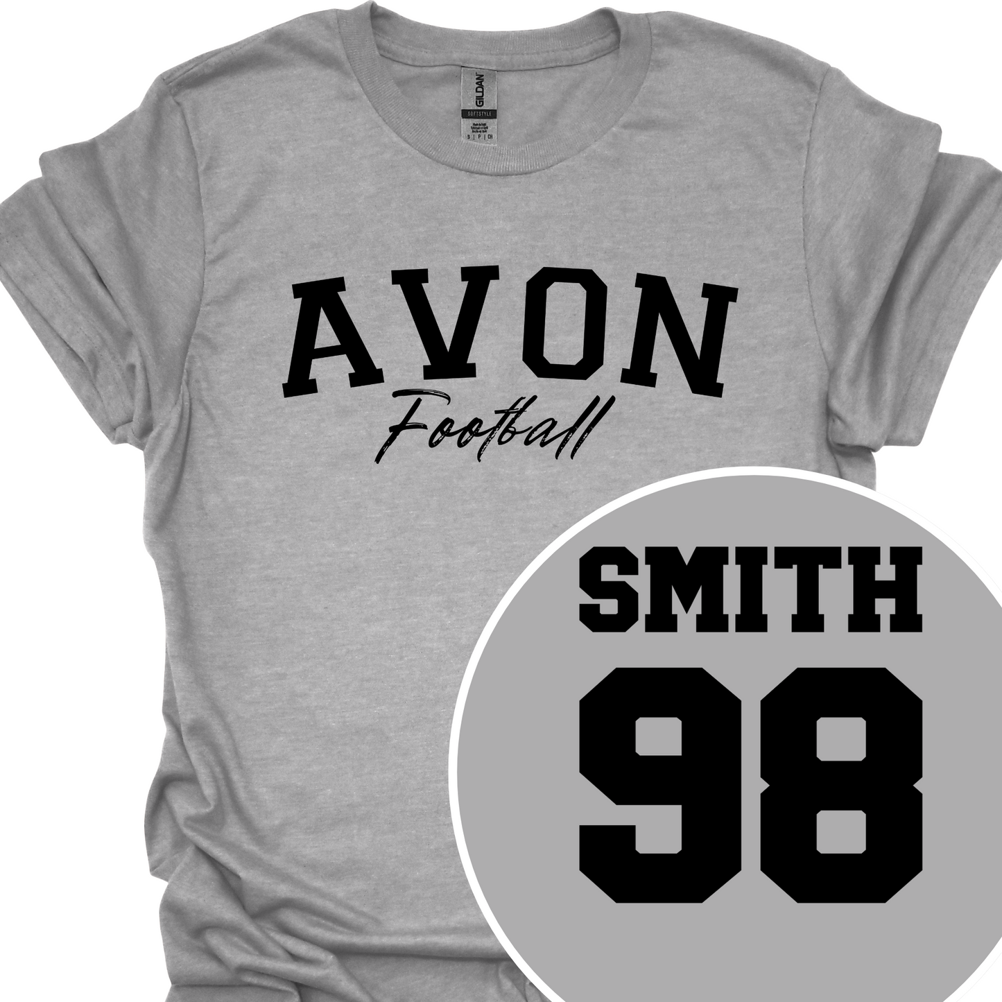 AVON FOOTBALL (CUSTOM BACK NAME AND NUMBER) SOLID TSHIRT