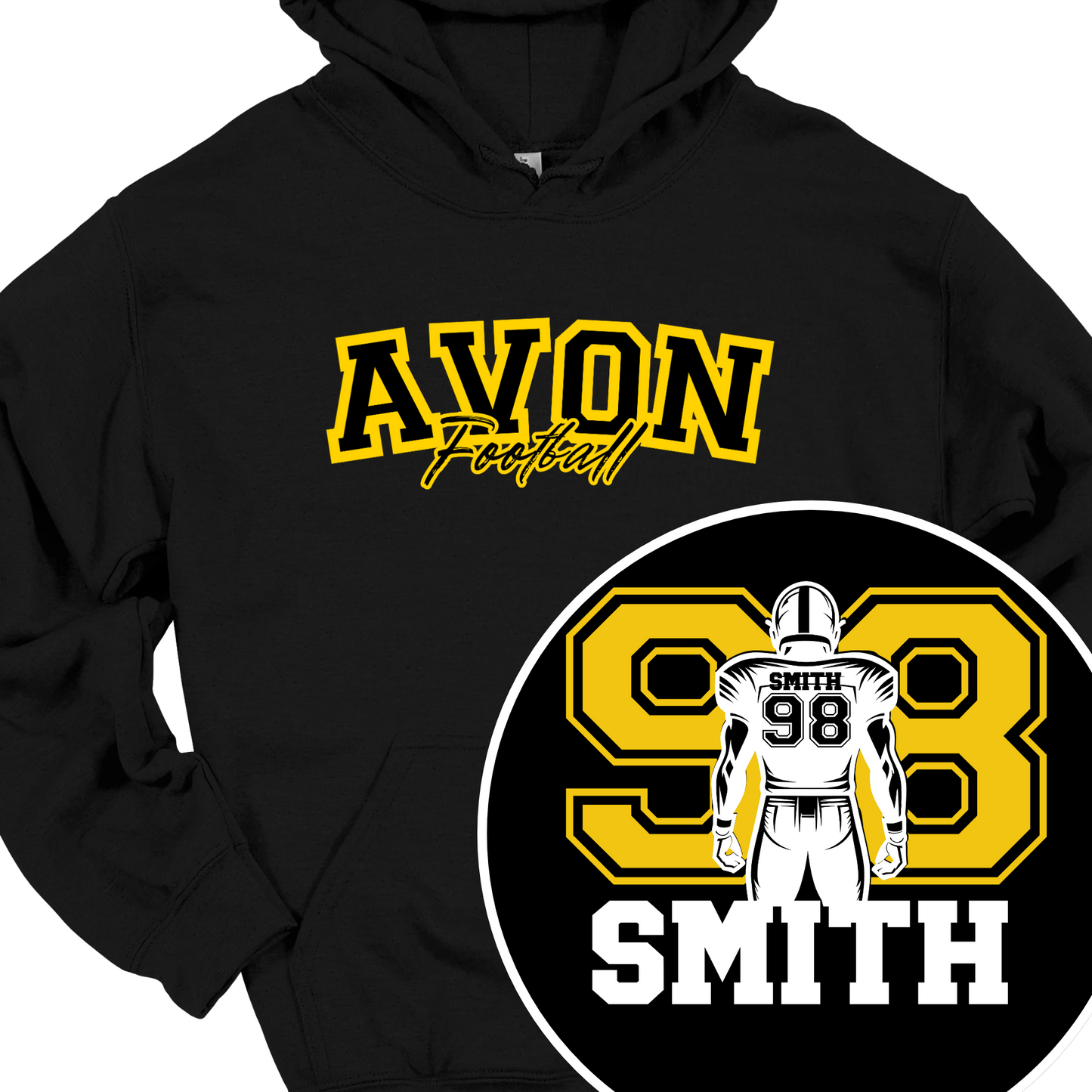 AVON FOOTBALL PLAYER (CUSTOM BACK NAME AND NUMBER) HOODIE