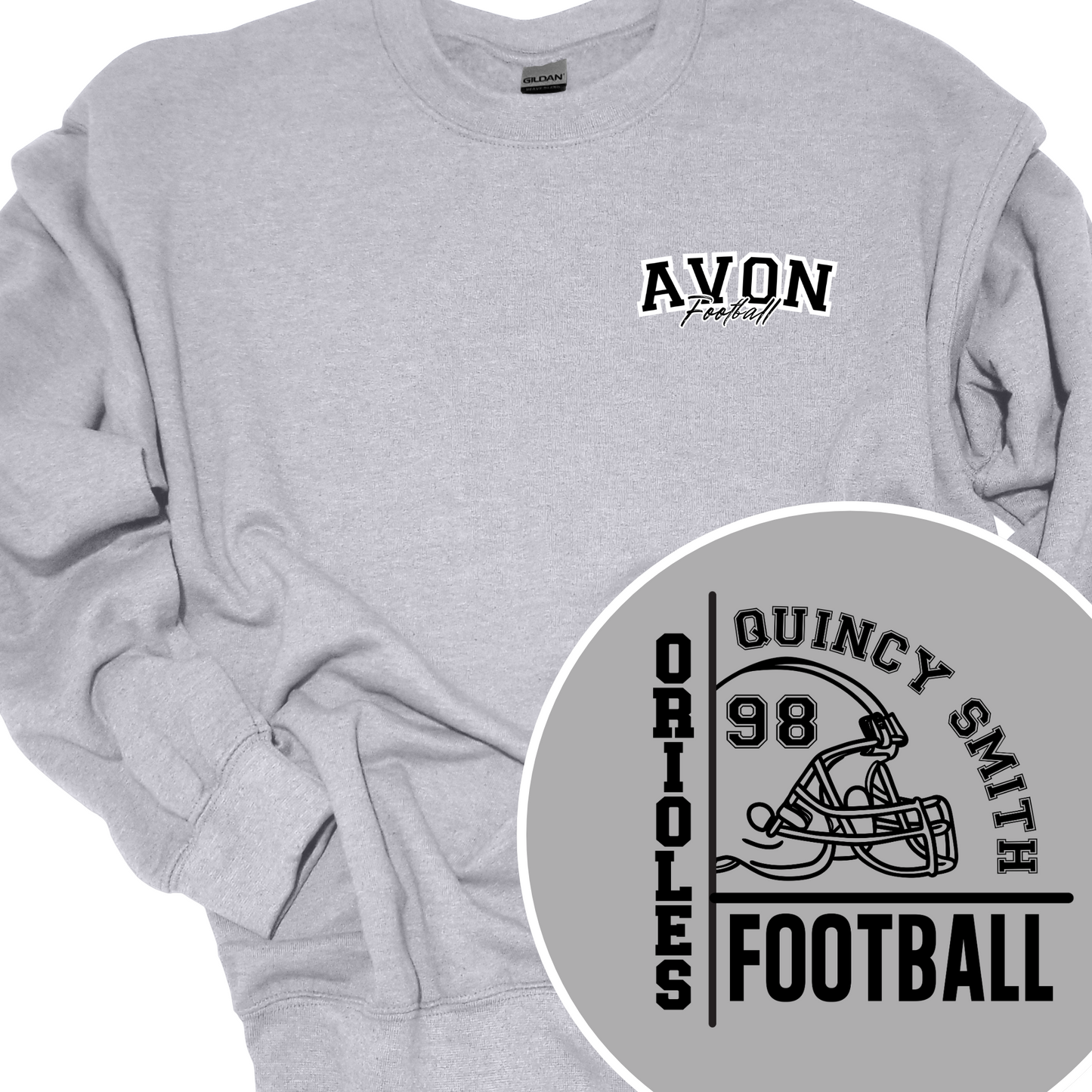 AVON ORIOLES FOOTBALL (CUSTOM FULL NAME AND NUMBER) CREWNECK