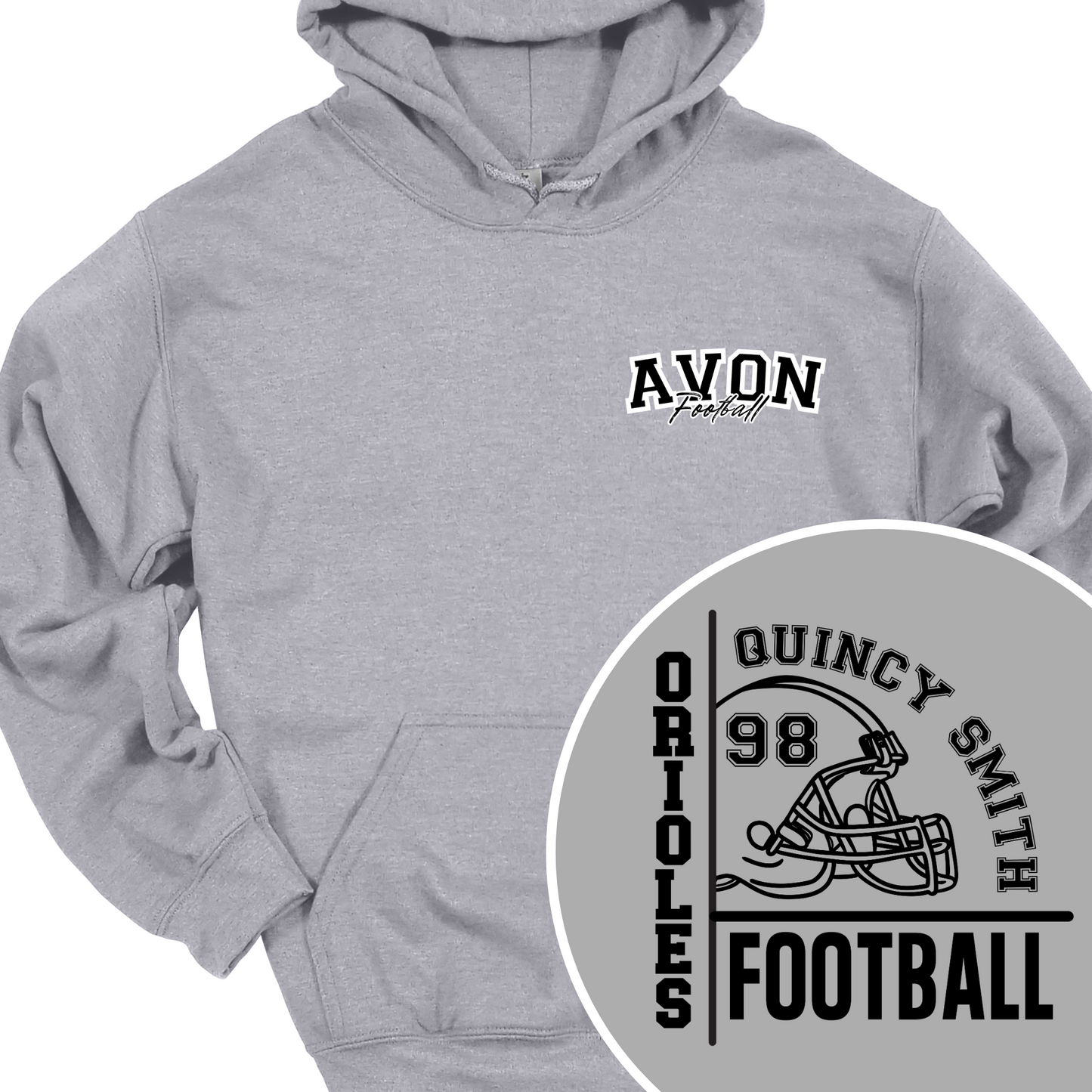 AVON ORIOLES FOOTBALL (CUSTOM FULL NAME AND NUMBER) HOODIE