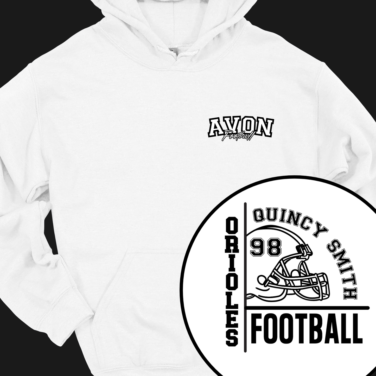 AVON ORIOLES FOOTBALL (CUSTOM FULL NAME AND NUMBER) HOODIE