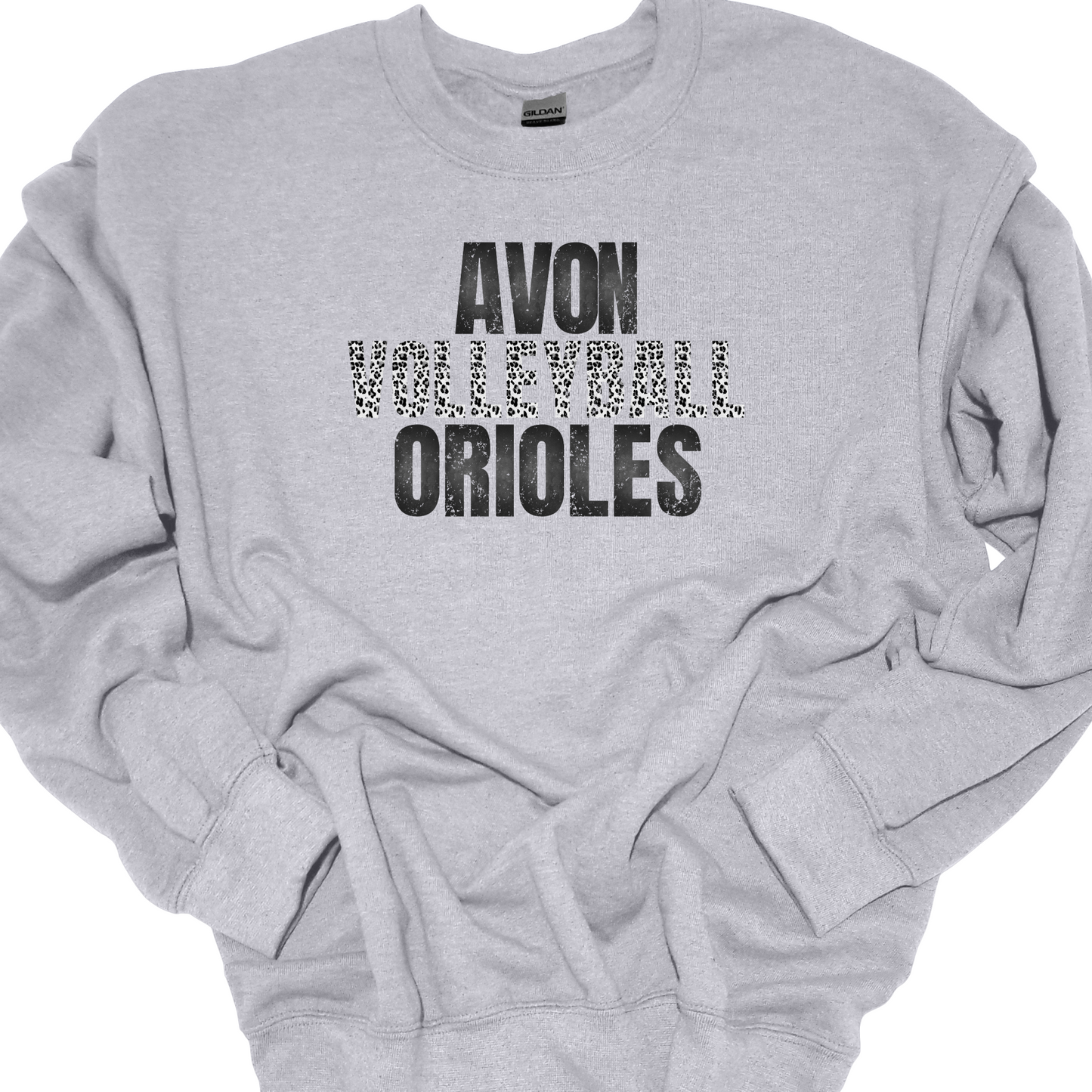 AVON ORIOLES VOLLEYBALL GREY LEOPARD CREWNECK