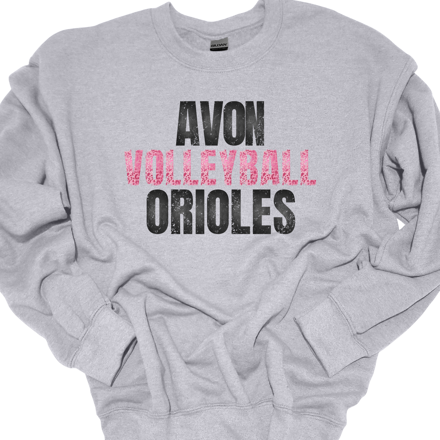 AVON ORIOLES VOLLEYBALL PINK LEOPARD CREWNECK