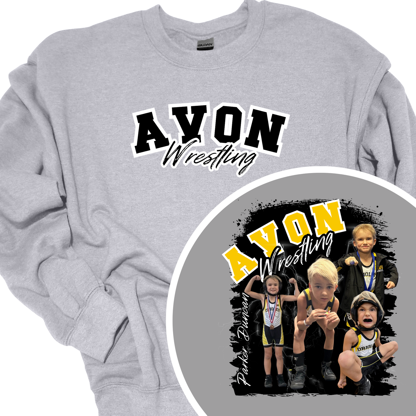 AVON WRESTLING (CUSTOM WITH NAME AND UP TO 4 PHOTOS) CREWNECK