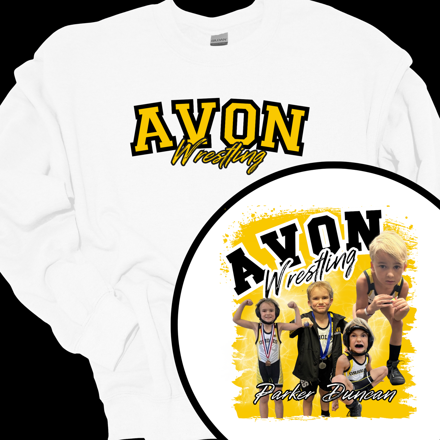 AVON WRESTLING (CUSTOM WITH NAME AND UP TO 4 PHOTOS) CREWNECK