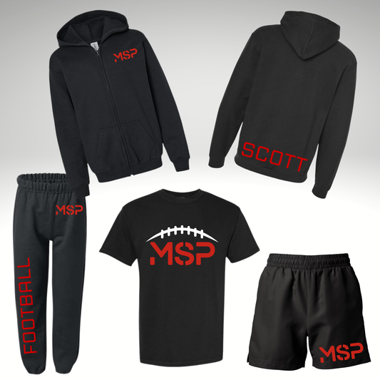MSP - BIG FOOTBALL BUNDLE #1 - Customized Zip Up Hoodie, Sweats, T-shirt & Shorts Set