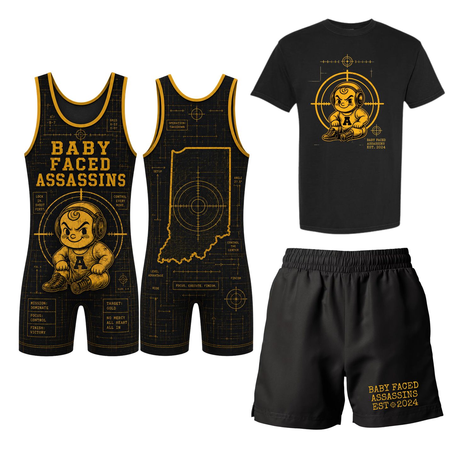 AWC BABY FACED ASSASSINS - SINGLET + SHIRT + SHORTS BUNDLE