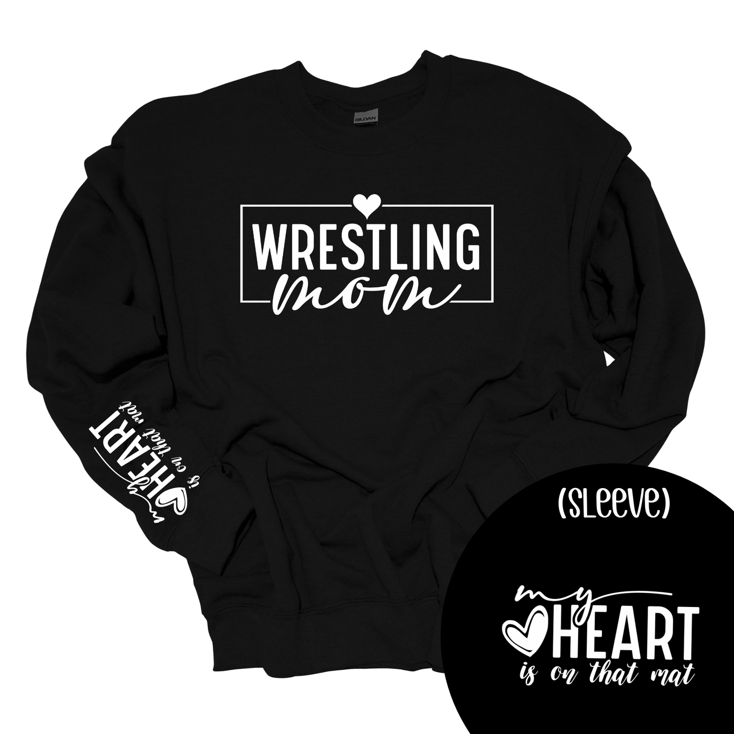 WRESTLING MOM WITH SLEEVE PRINT CREWNECK SWEATSHIRT