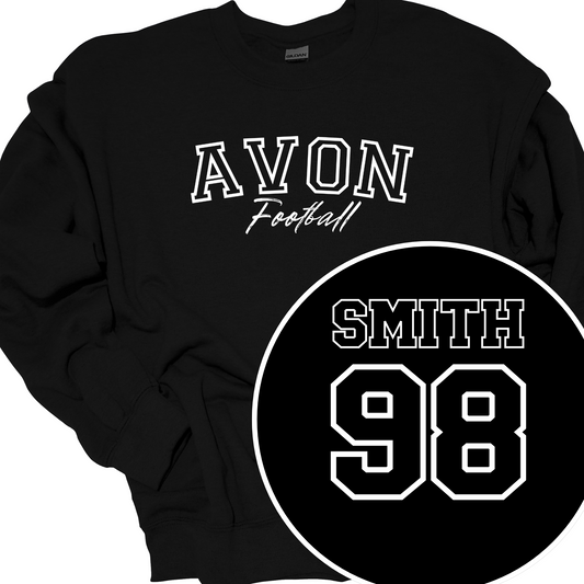 AVON FOOTBALL (CUSTOM BACK NAME AND NUMBER) OUTLINE CREWNECK