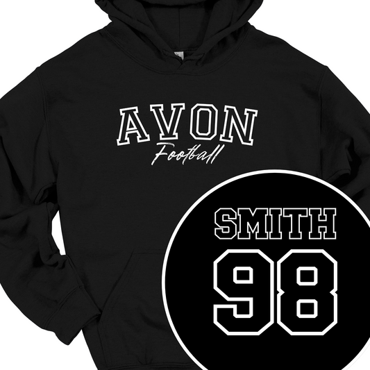 AVON FOOTBALL (CUSTOM BACK NAME AND NUMBER) OUTLINE HOODIE