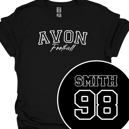 AVON FOOTBALL (CUSTOM BACK NAME AND NUMBER) OUTLINE TSHIRT