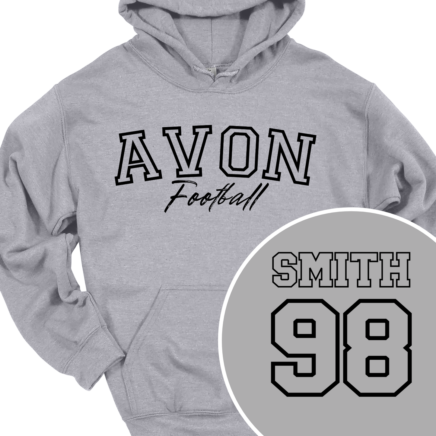 AVON FOOTBALL (CUSTOM BACK NAME AND NUMBER) OUTLINE HOODIE