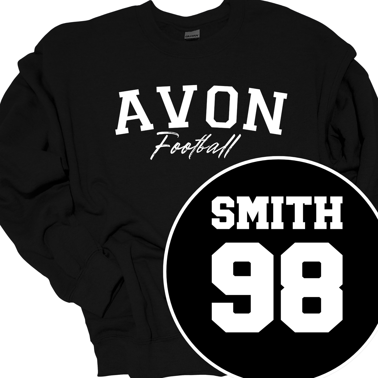 AVON FOOTBALL (CUSTOM BACK NAME AND NUMBER) SOLID CREWNECK