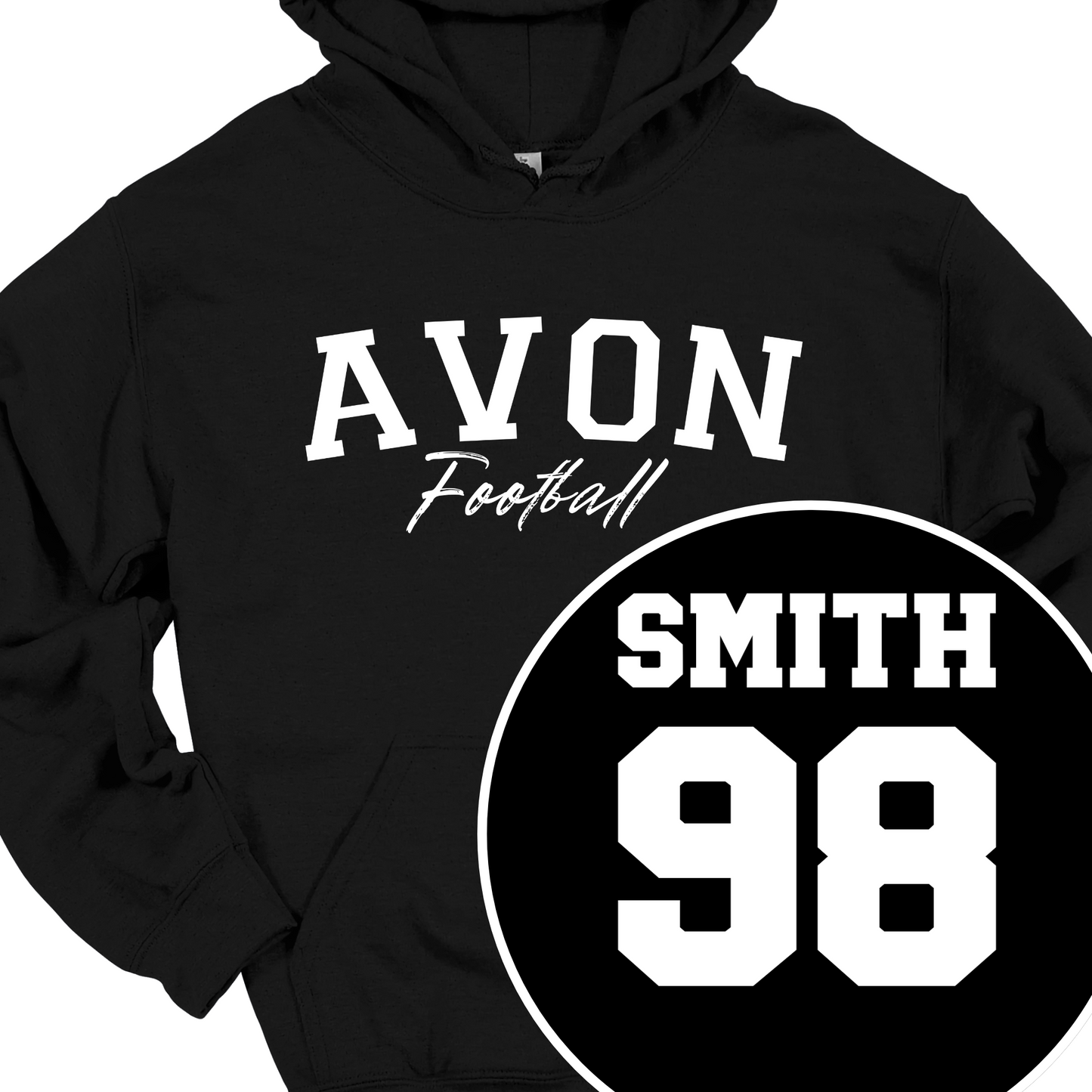 AVON FOOTBALL (CUSTOM BACK NAME AND NUMBER) SOLID HOODIE