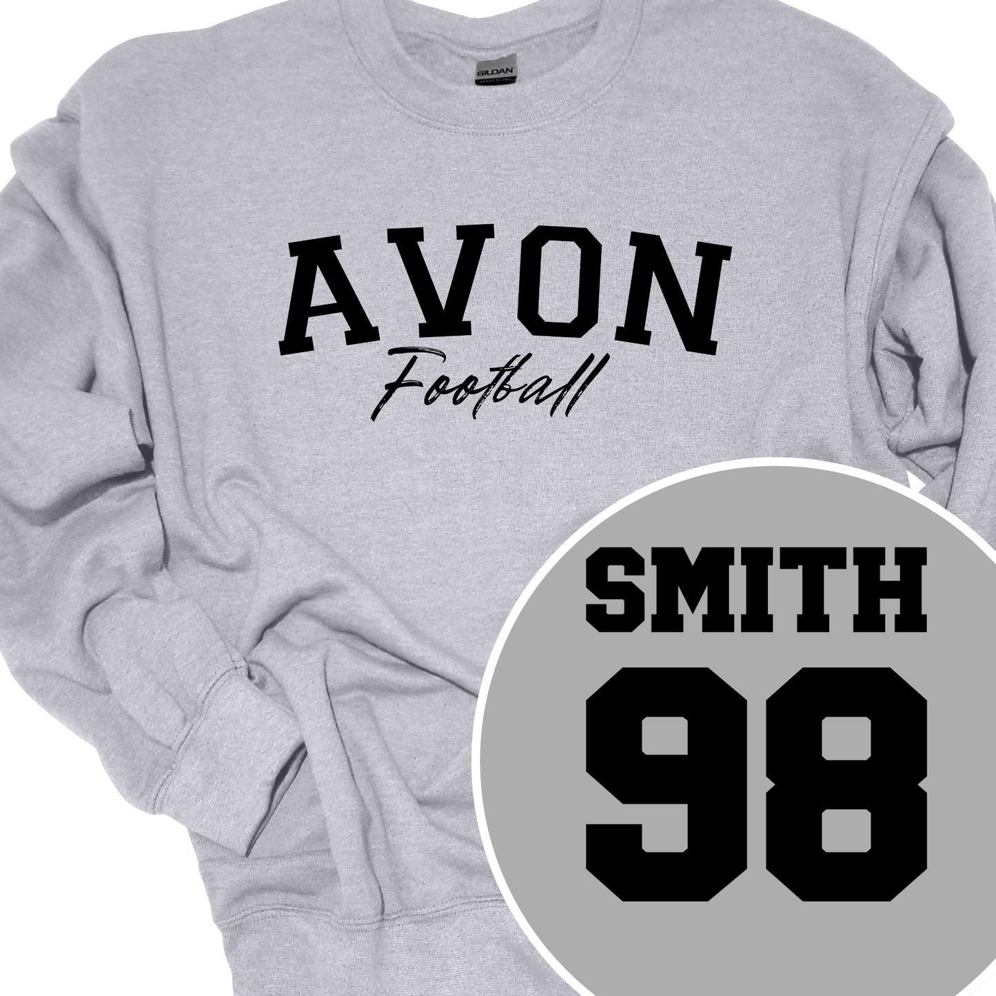 AVON FOOTBALL (CUSTOM BACK NAME AND NUMBER) SOLID CREWNECK