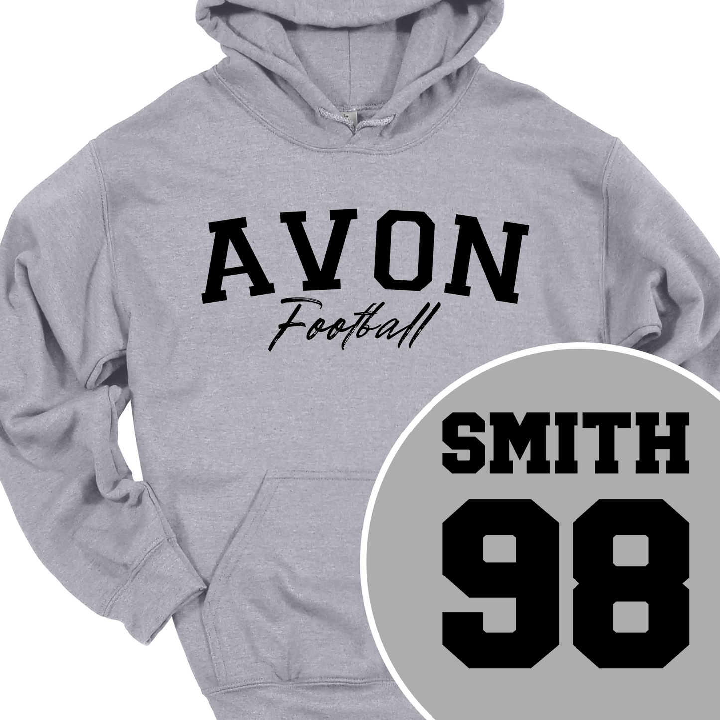 AVON FOOTBALL (CUSTOM BACK NAME AND NUMBER) SOLID HOODIE