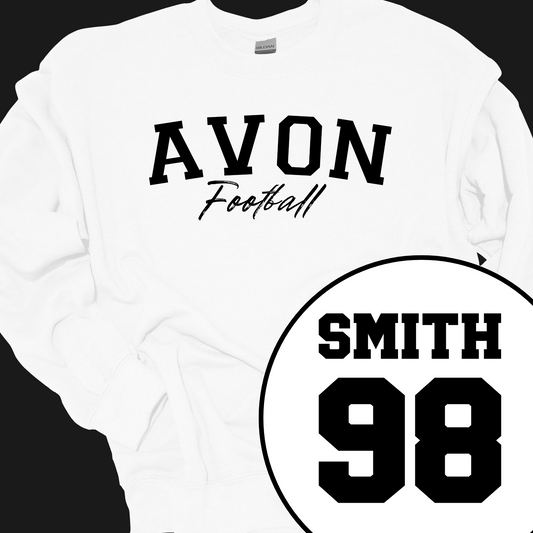 AVON FOOTBALL (CUSTOM BACK NAME AND NUMBER) SOLID CREWNECK