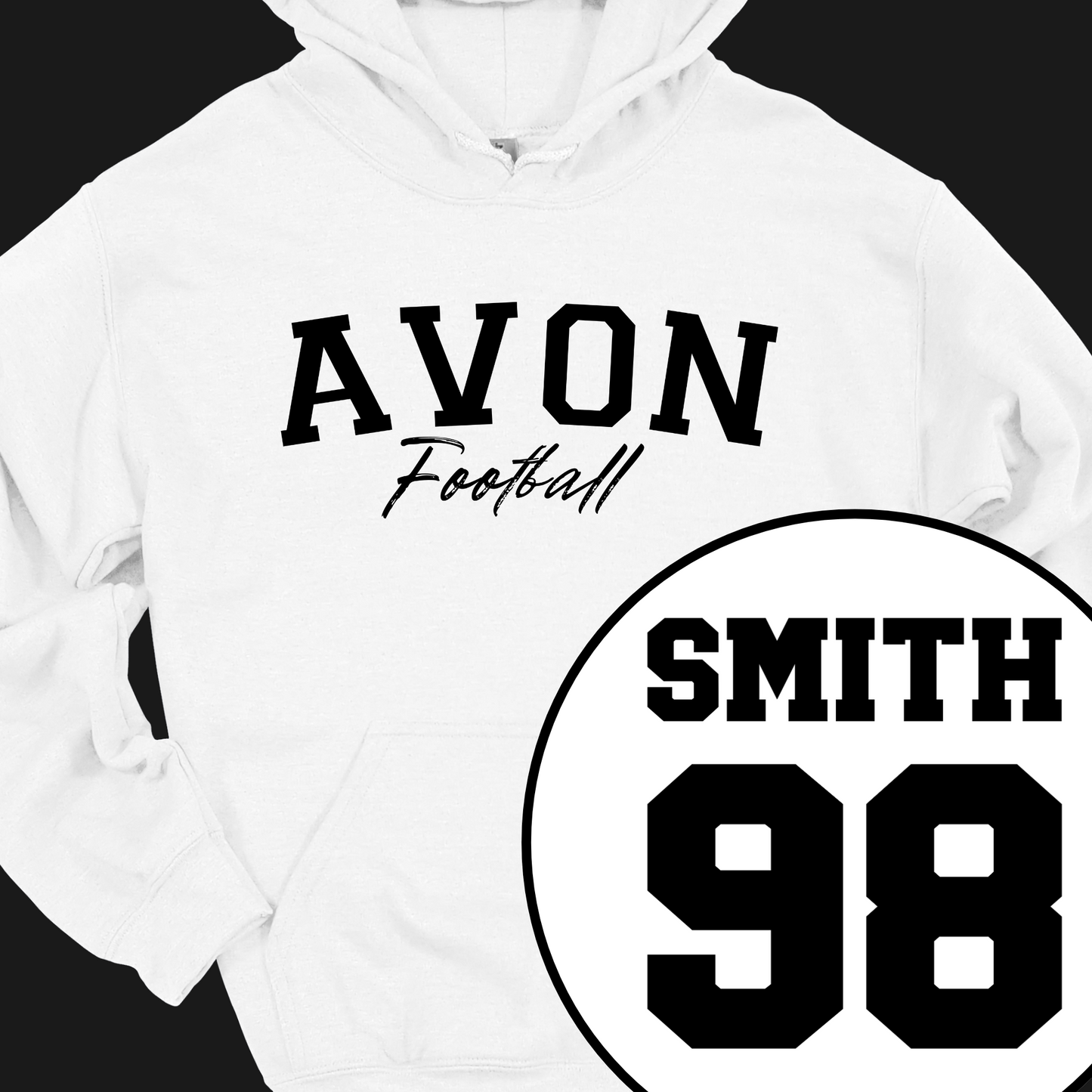 AVON FOOTBALL (CUSTOM BACK NAME AND NUMBER) SOLID HOODIE