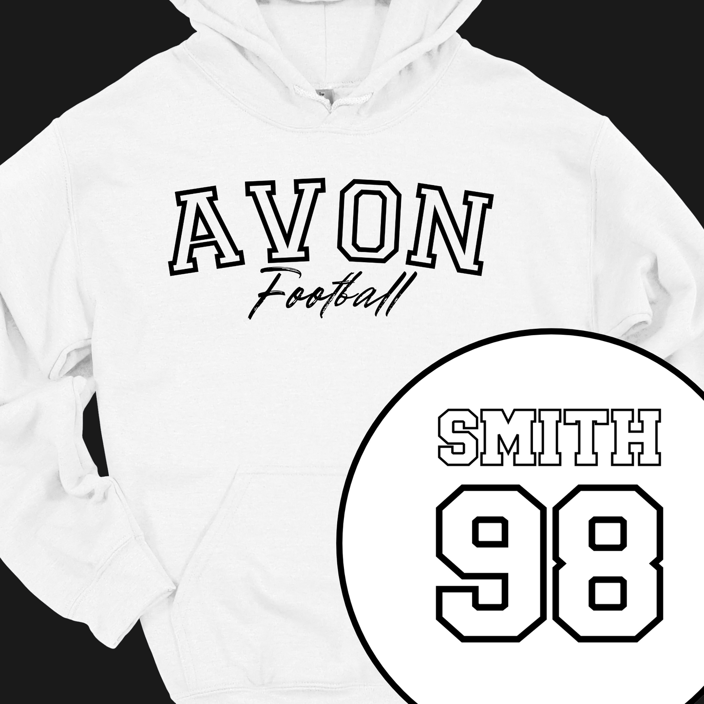 AVON FOOTBALL (CUSTOM BACK NAME AND NUMBER) OUTLINE HOODIE