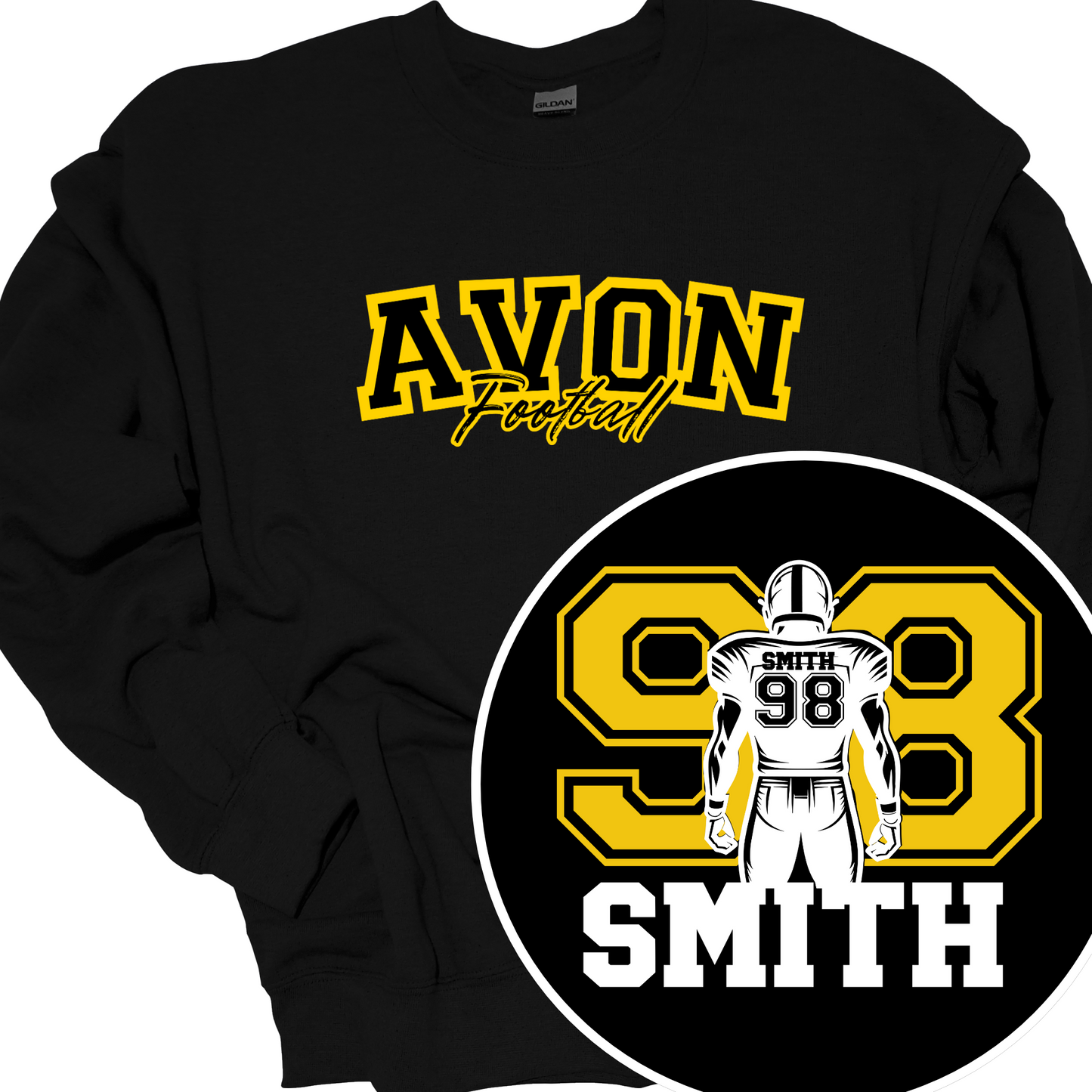 AVON FOOTBALL PLAYER (CUSTOM BACK NAME AND NUMBER) CREWNECK