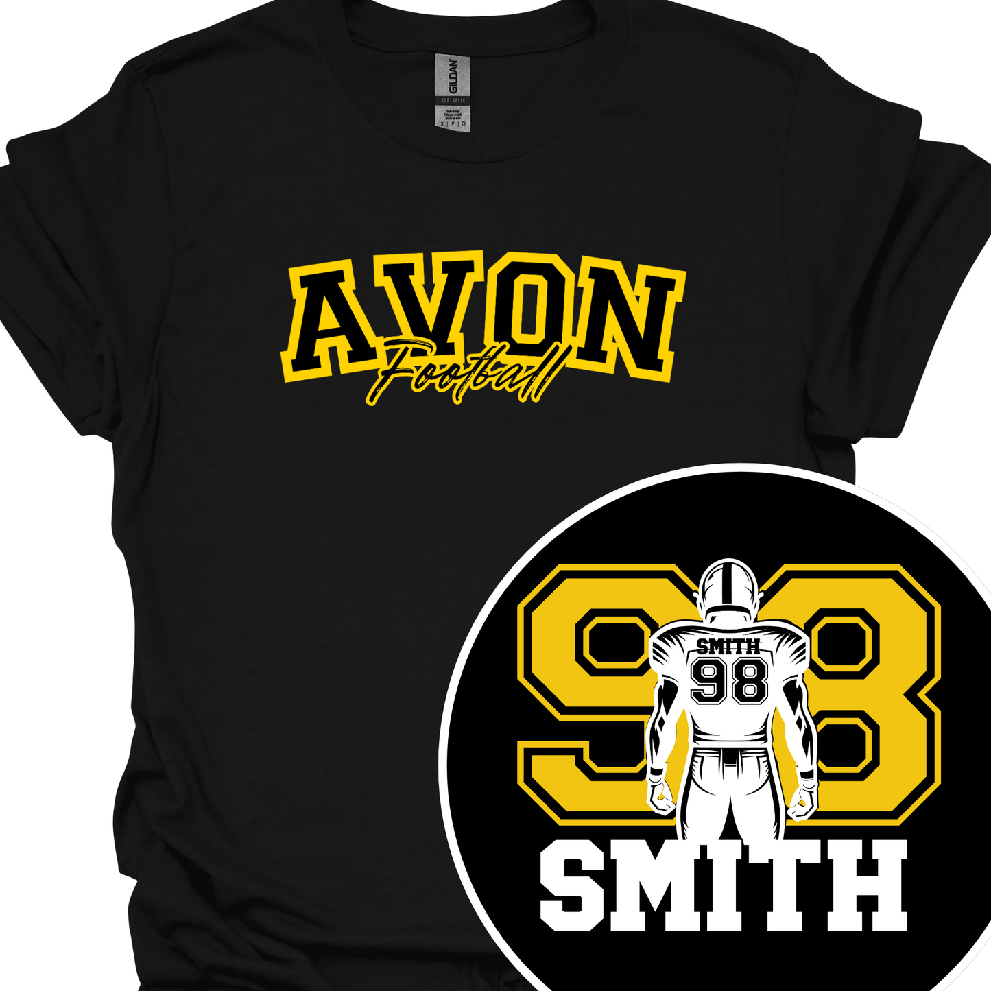 AVON FOOTBALL PLAYER (CUSTOM BACK NAME AND NUMBER) TSHIRT