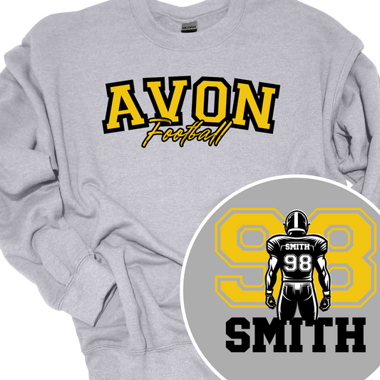 AVON FOOTBALL PLAYER (CUSTOM BACK NAME AND NUMBER) CREWNECK
