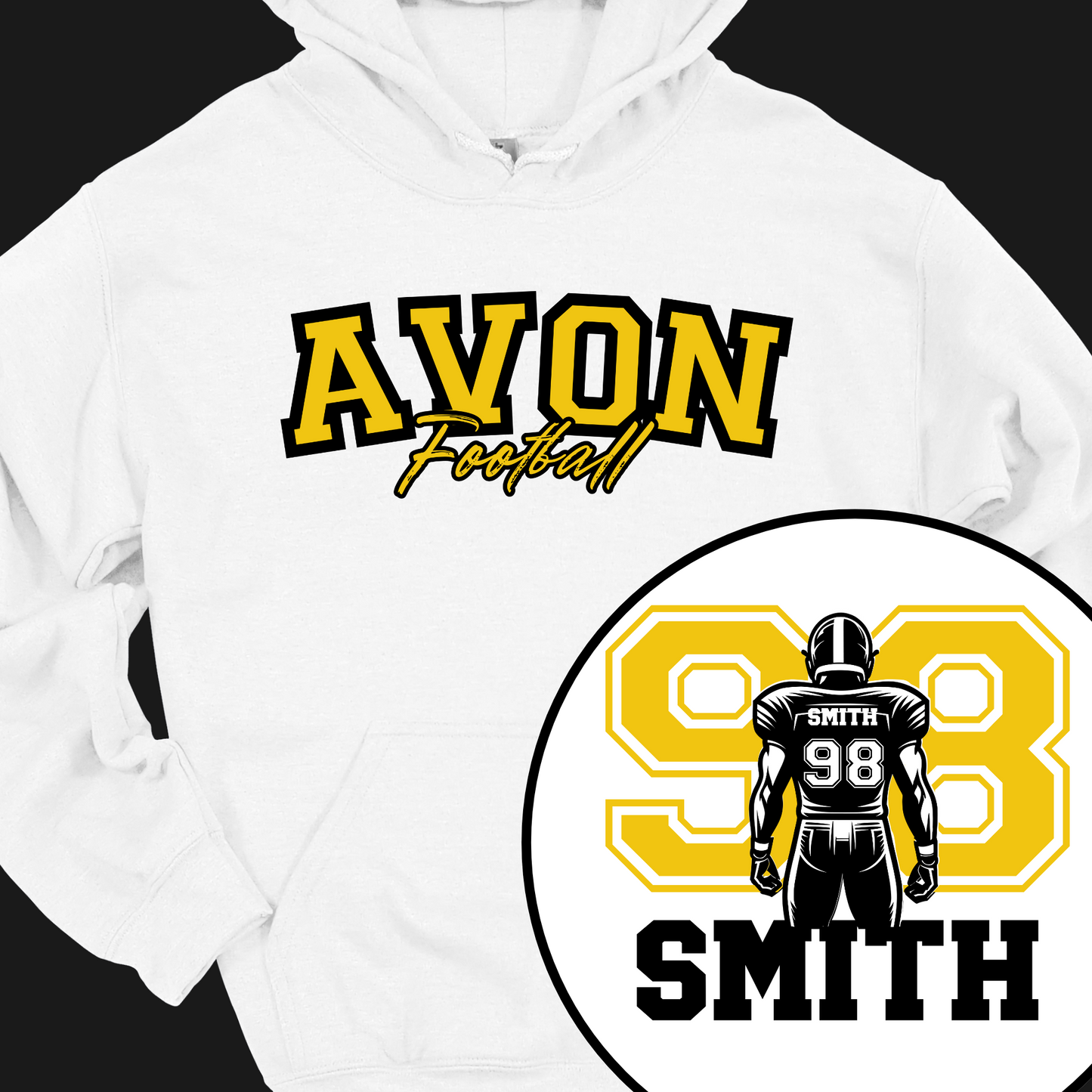 AVON FOOTBALL PLAYER (CUSTOM BACK NAME AND NUMBER) HOODIE