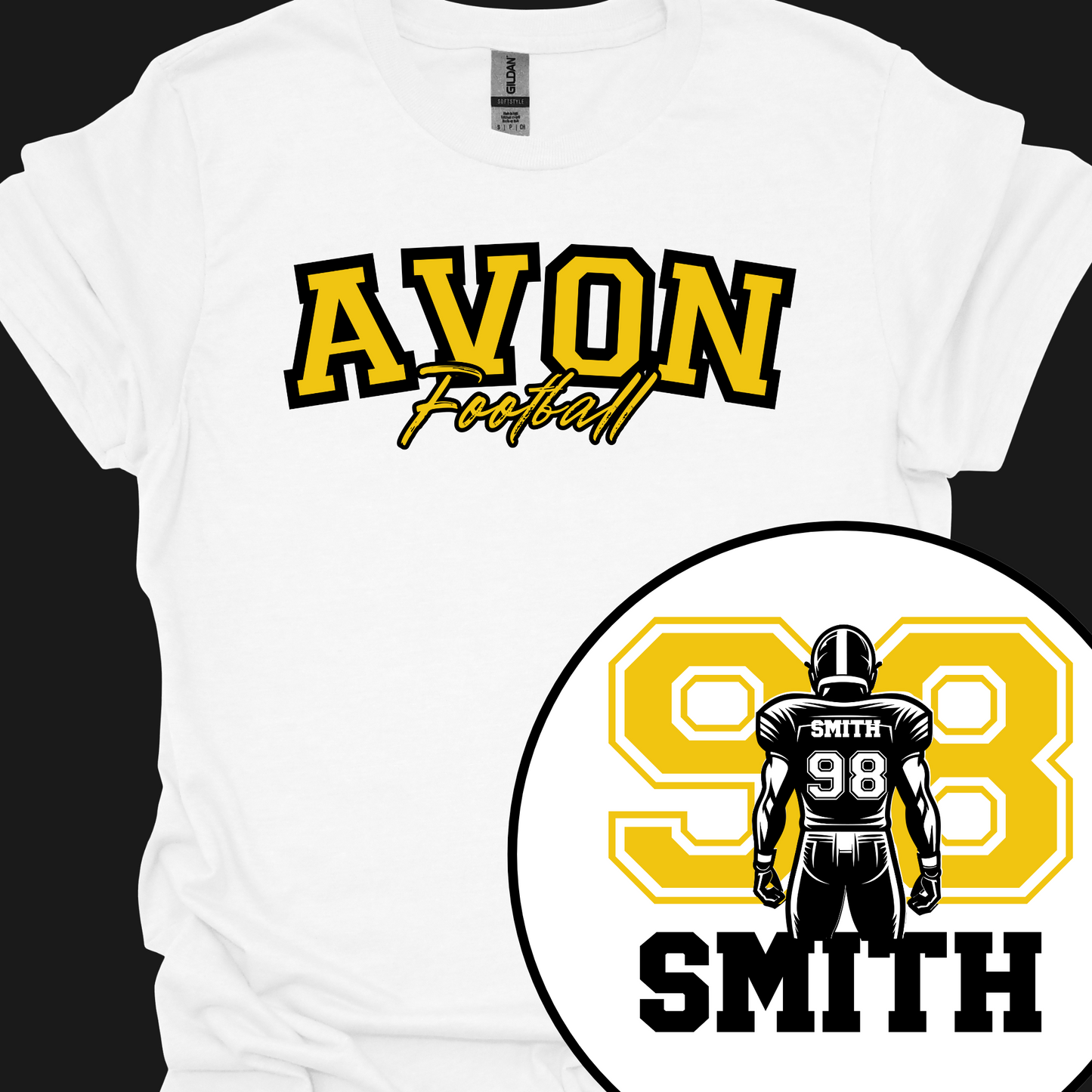 AVON FOOTBALL PLAYER (CUSTOM BACK NAME AND NUMBER) TSHIRT