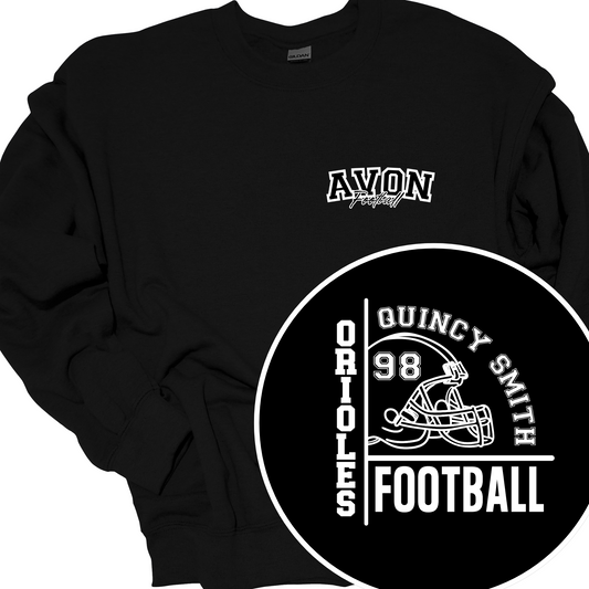 AVON ORIOLES FOOTBALL (CUSTOM FULL NAME AND NUMBER) CREWNECK