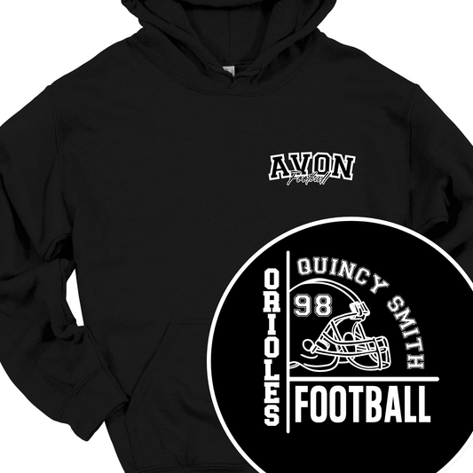 AVON ORIOLES FOOTBALL (CUSTOM FULL NAME AND NUMBER) HOODIE