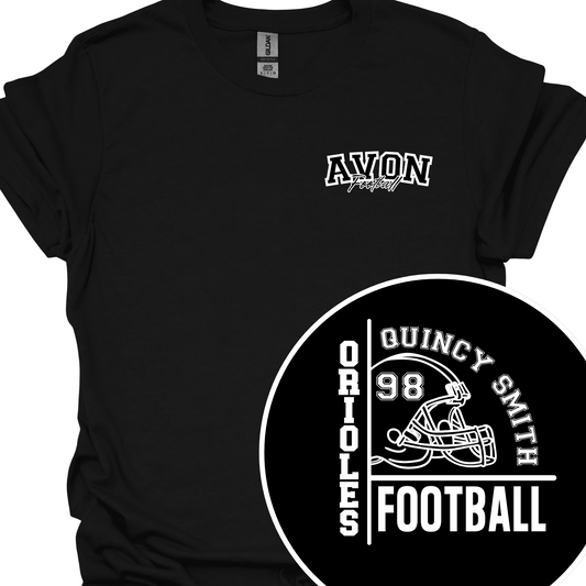 AVON ORIOLES FOOTBALL (CUSTOM FULL NAME AND NUMBER) TSHIRT