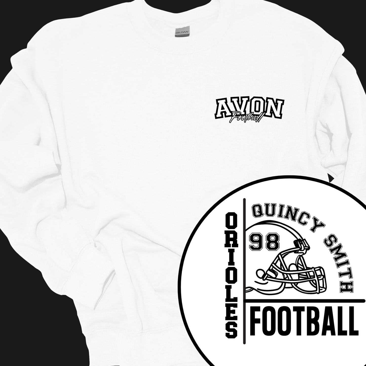 AVON ORIOLES FOOTBALL (CUSTOM FULL NAME AND NUMBER) CREWNECK