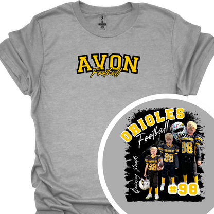 AVON FOOTBALL (CUSTOM WITH NAME, NUMBER AND PICTURES) TSHIRT