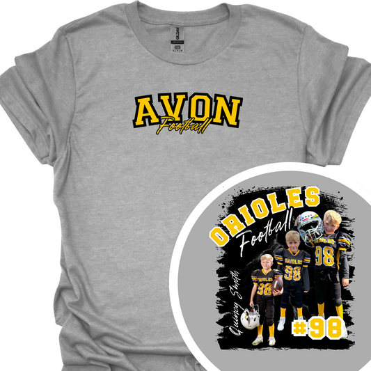 AVON FOOTBALL (CUSTOM WITH NAME, NUMBER AND PICTURES) TSHIRT