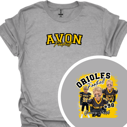 AVON FOOTBALL (CUSTOM WITH NAME, NUMBER AND PICTURES) TSHIRT