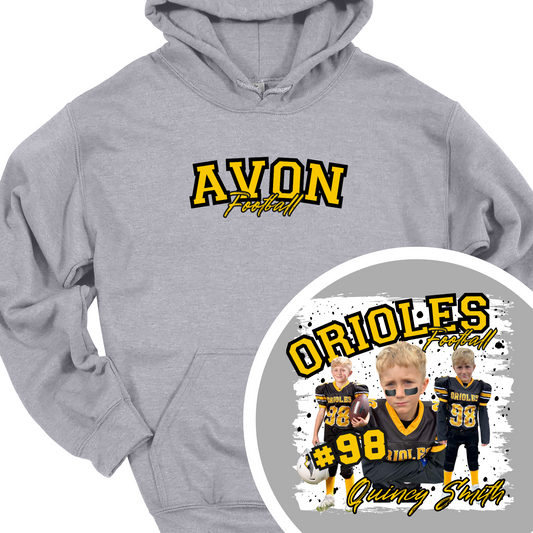 AVON FOOTBALL (CUSTOM WITH NAME, NUMBER AND PICTURES) HOODIE