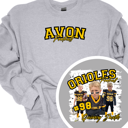 AVON FOOTBALL (CUSTOM WITH NAME, NUMBER AND PICTURES) CREWNECK