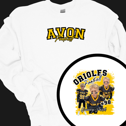 AVON FOOTBALL (CUSTOM WITH NAME, NUMBER AND PICTURES) CREWNECK