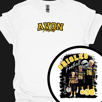 AVON FOOTBALL (CUSTOM WITH NAME, NUMBER AND PICTURES) TSHIRT