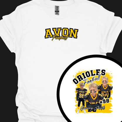 AVON FOOTBALL (CUSTOM WITH NAME, NUMBER AND PICTURES) TSHIRT