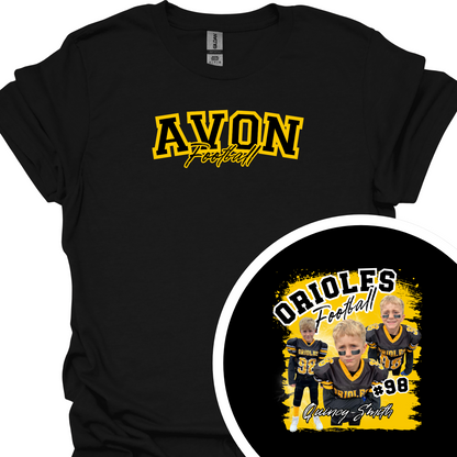 AVON FOOTBALL (CUSTOM WITH NAME, NUMBER AND PICTURES) TSHIRT