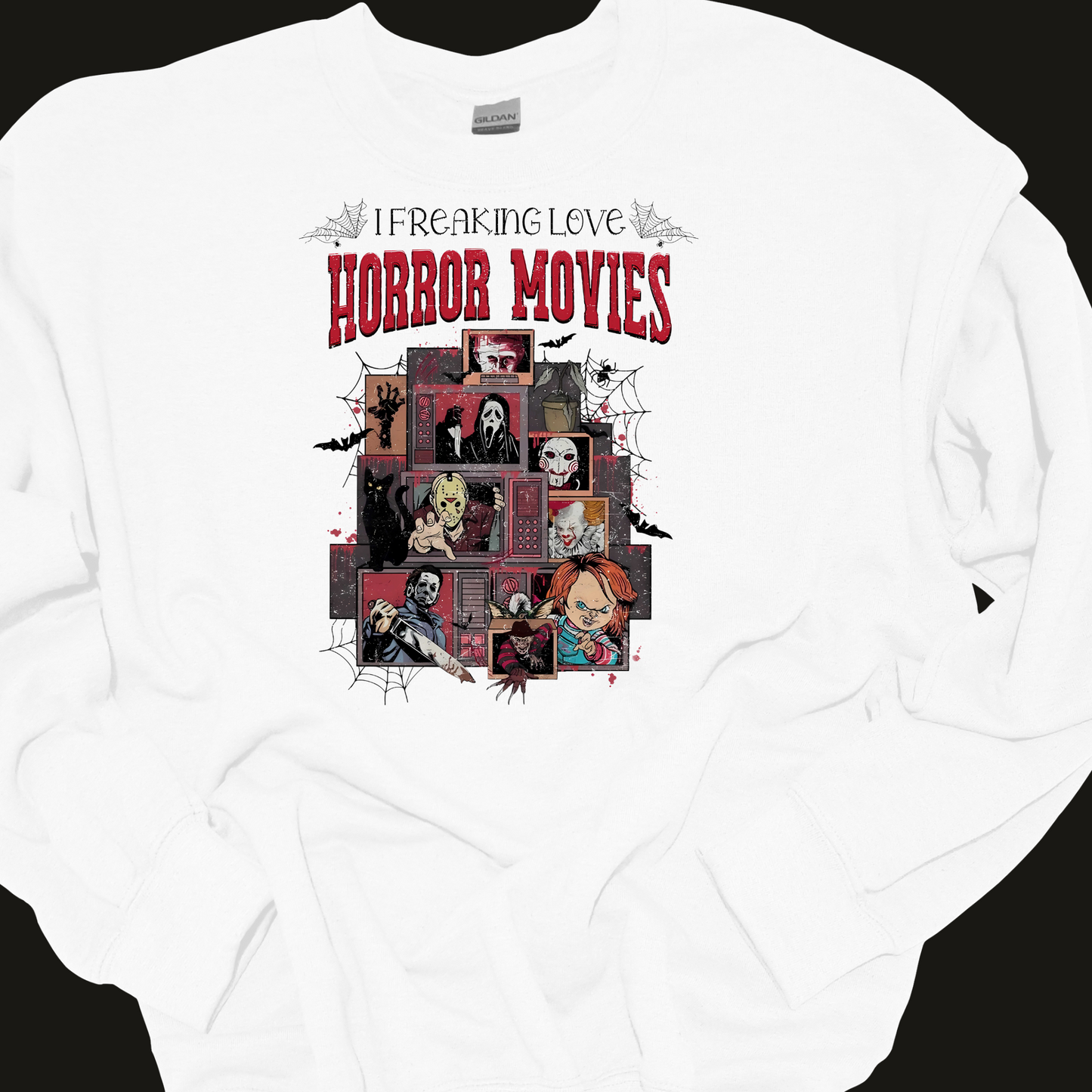 "I FREAKING LOVE HORROR MOVIES" CREWNECK