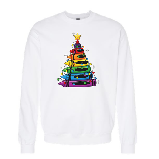 CRAYON CHRISTMAS TREE CREWNECK SWEATSHIRT