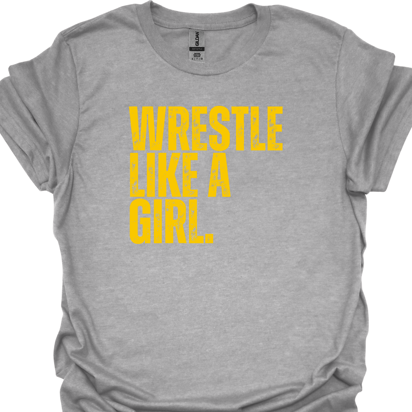 WRESTLE LIKE A GIRL DISTRESSED (PINK AND YELLOW DESIGNS)