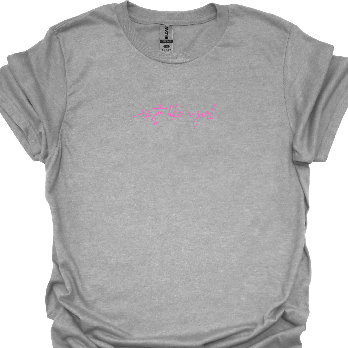 WRESTLE LIKE A GIRL PINK (CURSIVE) TSHIRT