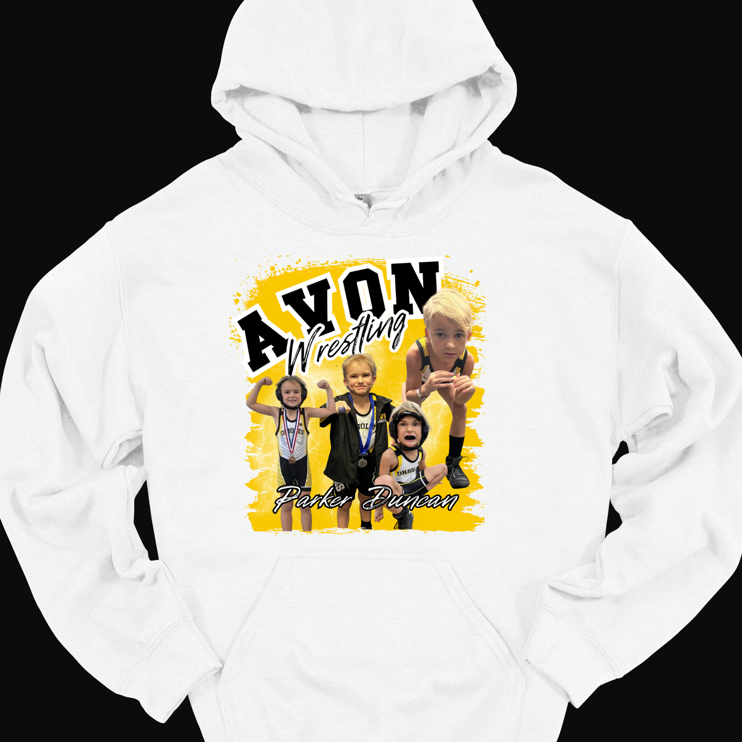 AVON WRESTLING (CUSTOM WITH NAME, AND UP TO 4 PICTURES) HOODIE